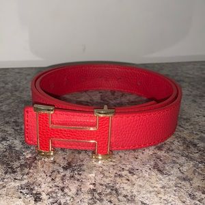 H Red Leather Belt